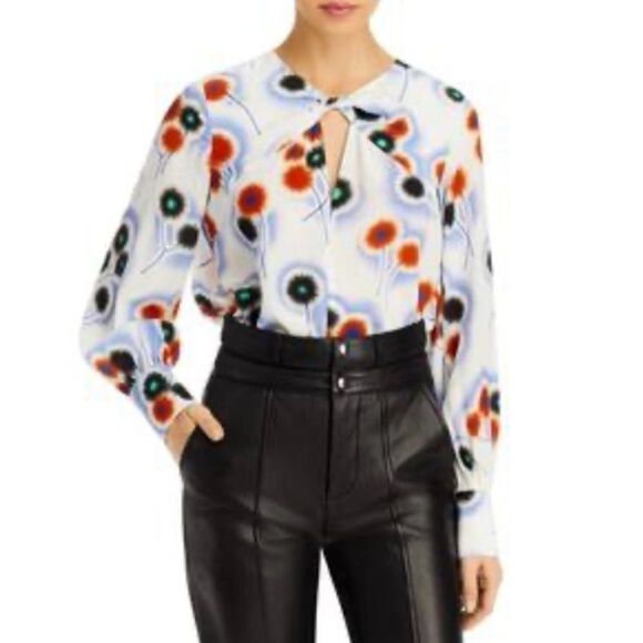 Jason Wu Tops - $495 JASON WU Women's 100% Silk Floral Print Long Sleeve Keyhole Blouse 2